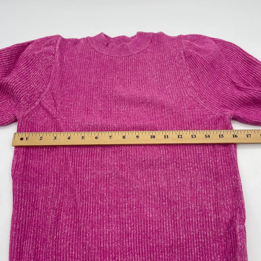 FREE PRESS Womens Sweater Size M Pink Mock Neck Puff Sleeve Pull Over Fitted Top - Picture 7 of 9